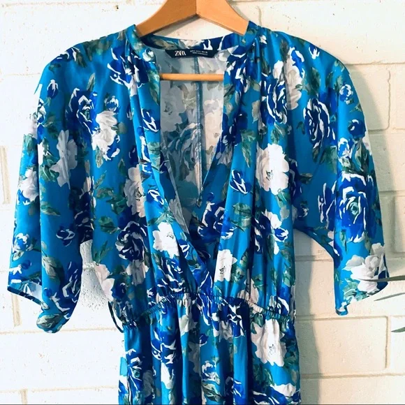 NWOT Zara Blue Floral Print Jumpsuit